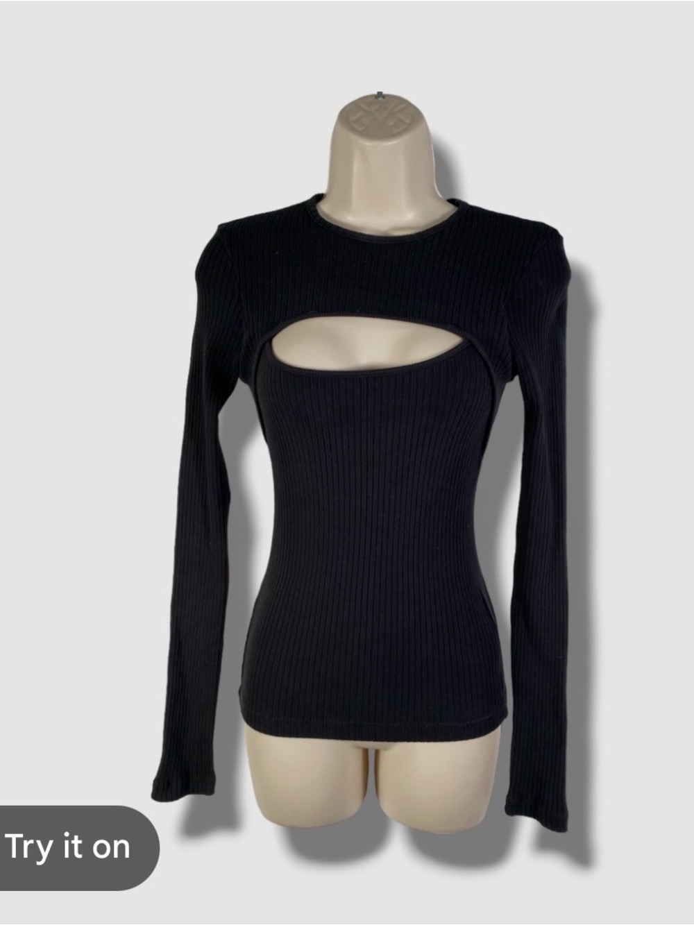 Agolde Women's Black Lyza Crewneck Cut-Out Rib Top Size medium